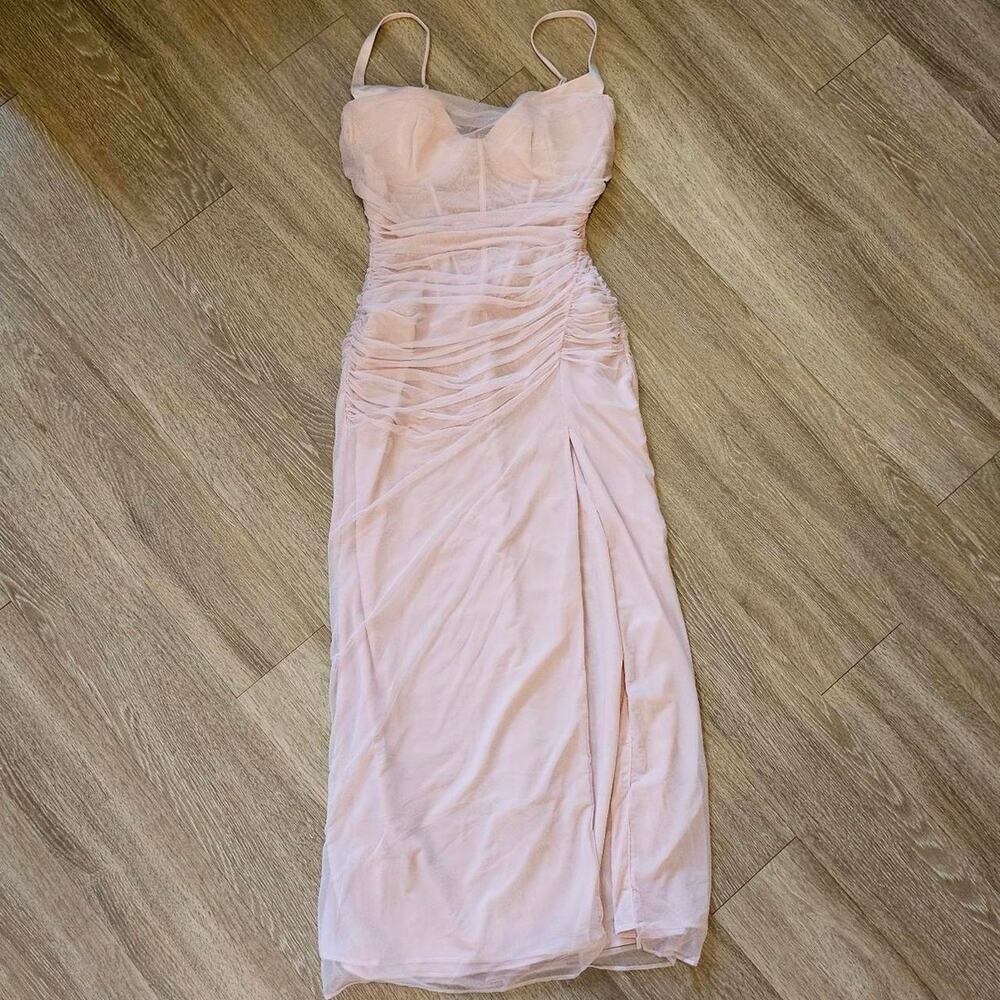 HOUSE OF CB 'Lini' Soft Pink Mesh Maxi Dress